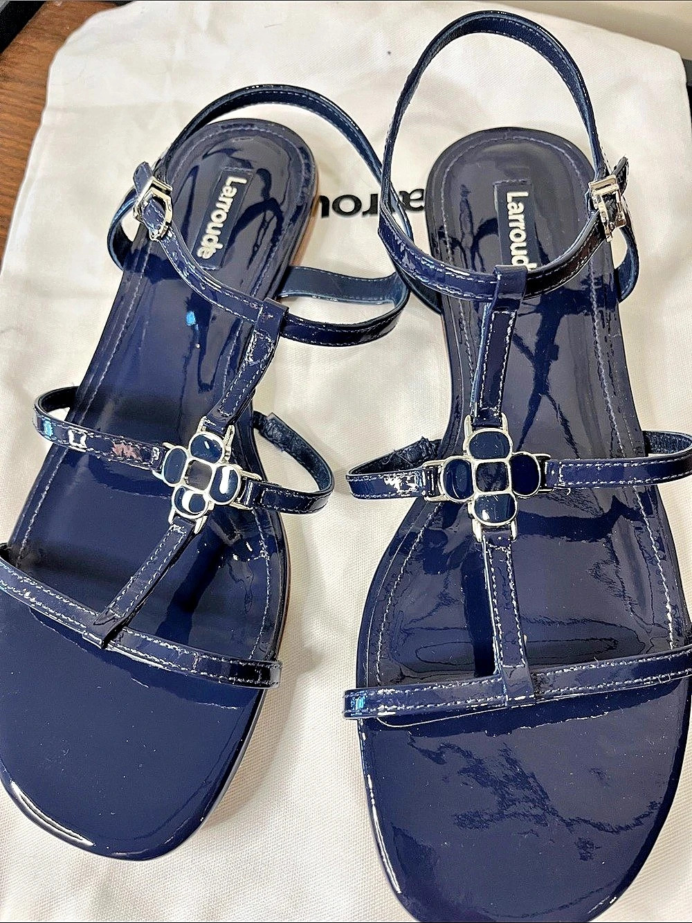 Larroude Strappy Patent Sandals in Blue US 9.5
